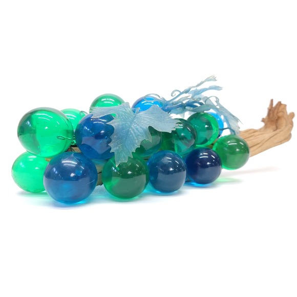 Vintage MCM Large Driftwood Green Blue Lucite Grape Bunch Cluster Centerpiece - Picture 3 of 9